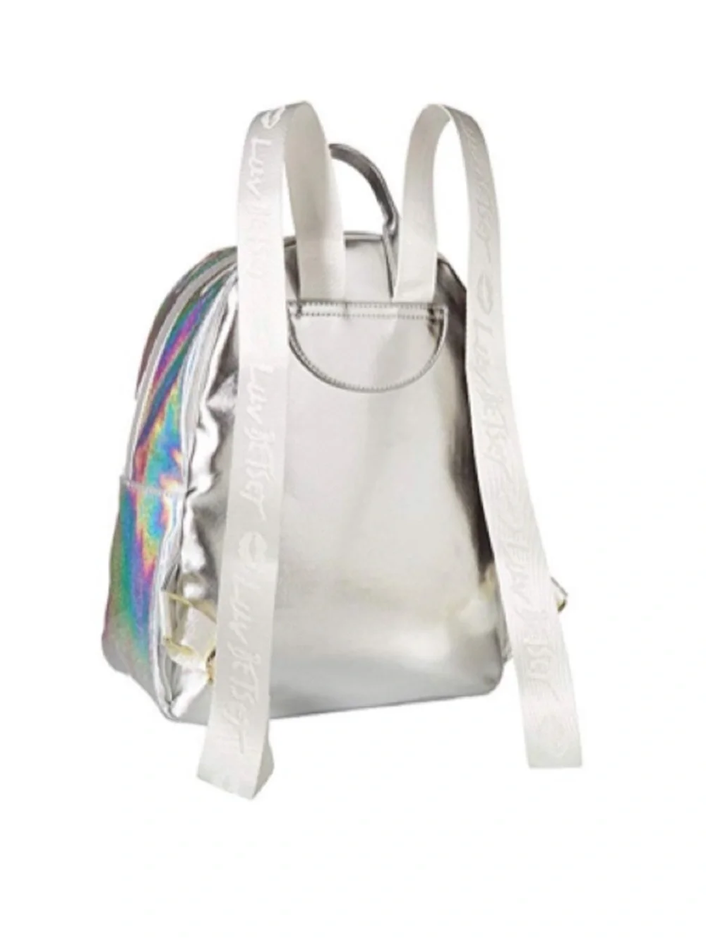 BETSEY JOHNSON Metallic Silver Rainbow Heart Sprinkle Backpack